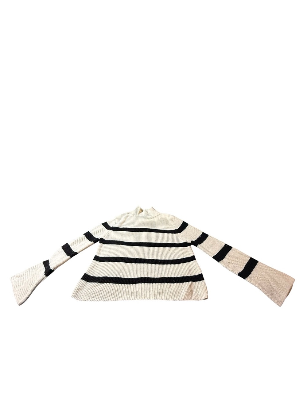 Banana Republic Merino Wool Striped Mock Neck Sweater Cream Black Small S